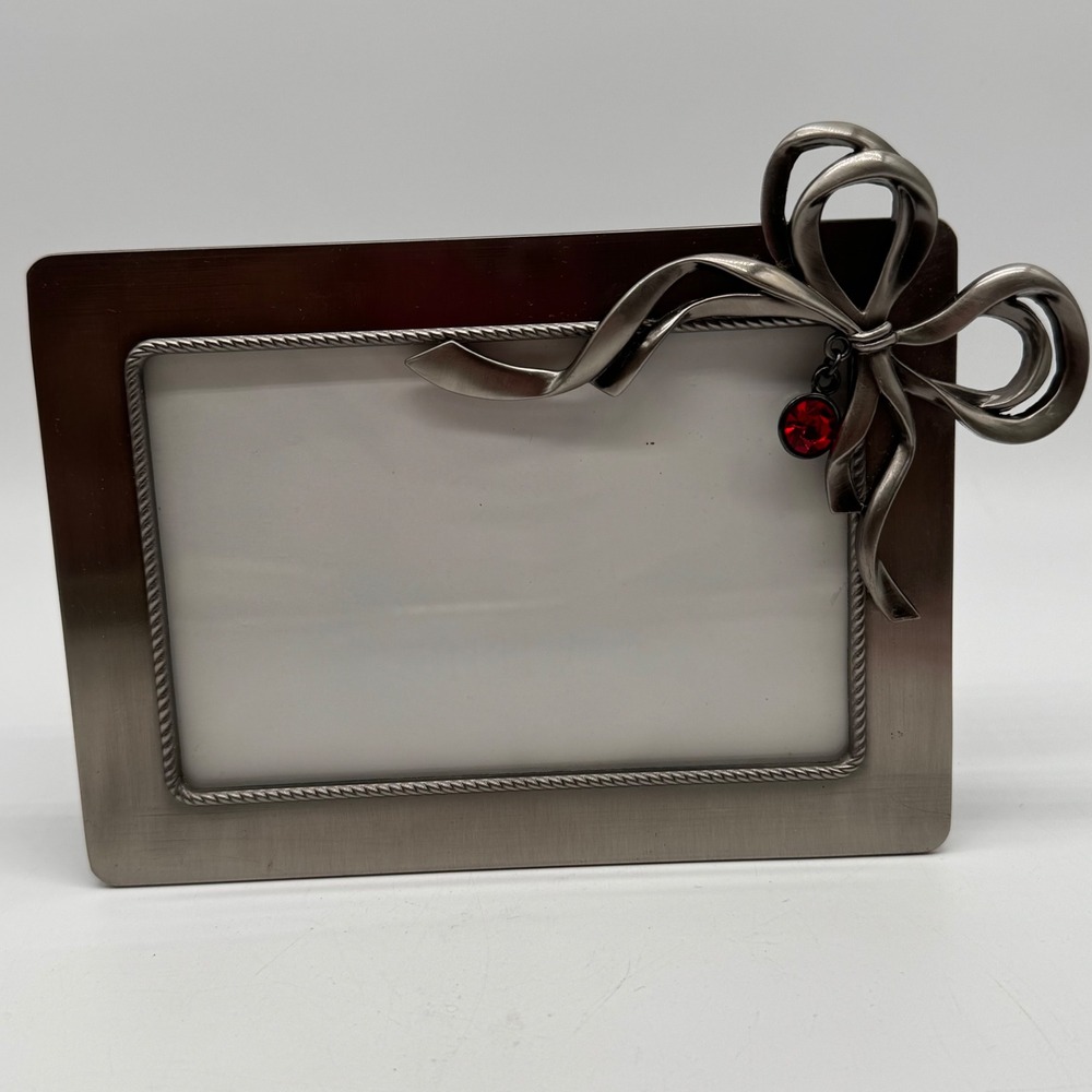 Vintage Carr Frames Silver 3D Bow Ruby Rhinestone Charm 5x7 Photo Frame Metal